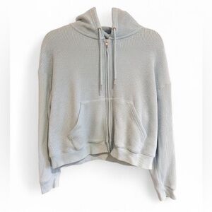 Auden Waffle Knit Full Zip Hoodie Sweatshirt Hoodie Blue Large  Cropped